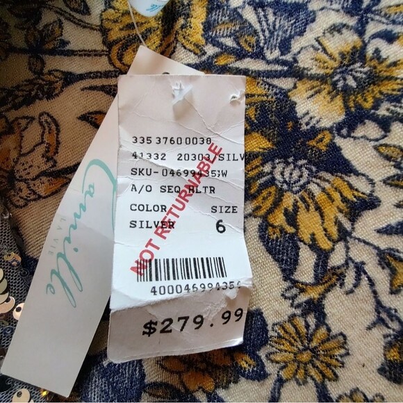 Camille La Vie Silver Sequin Halter Gown | Formal Prom Dress with Train | Size 6 - Picture 7 of 11